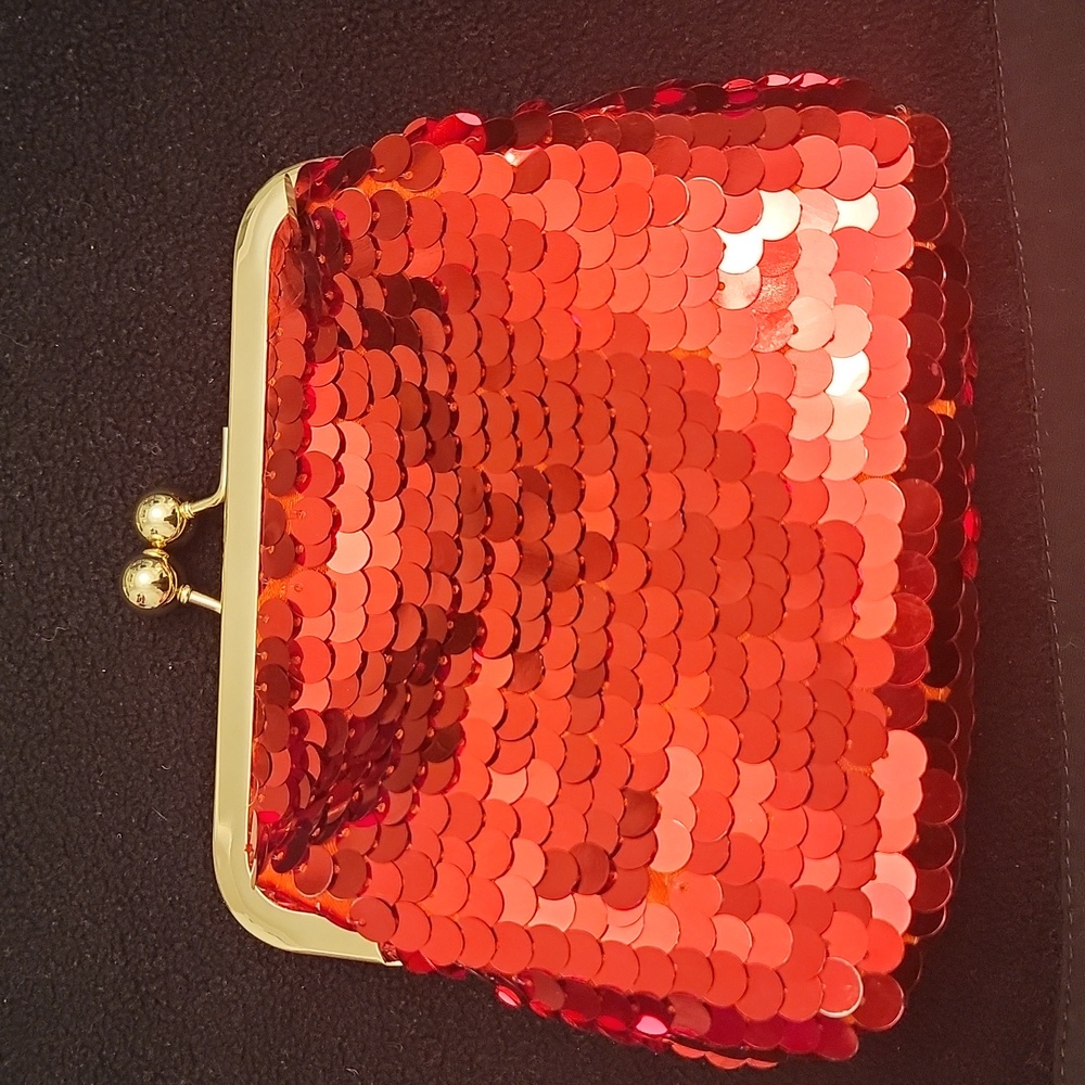 Love Chopard Red Sequined Clutch Purse Gold Closure Gorgeous